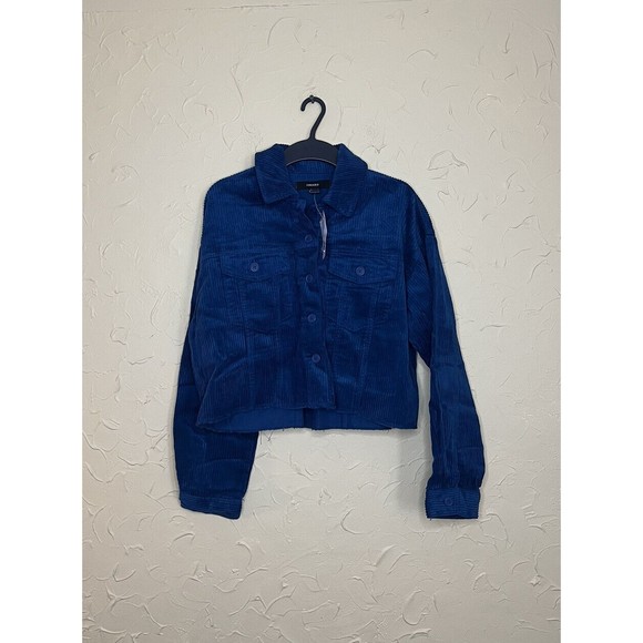 Forever 21 Women's Cropped Button Down Long Sleeve Corduroy Jacket Size S Blue - Picture 1 of 3